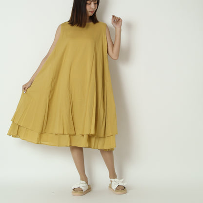 クルーネックダブルヘムロングワンピース　75708