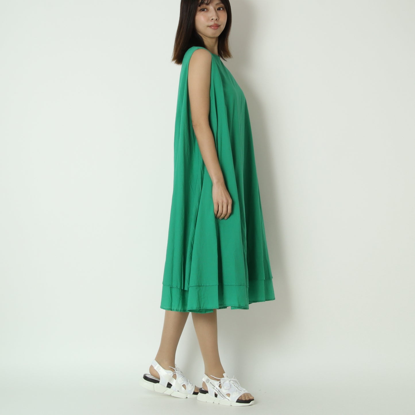 クルーネックダブルヘムロングワンピース　75708