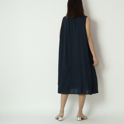 クルーネックダブルヘムロングワンピース　75708