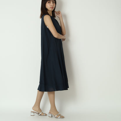クルーネックダブルヘムロングワンピース　75708