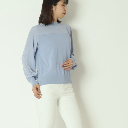 肩袖切り替えコットンニットプルオーバー   601001