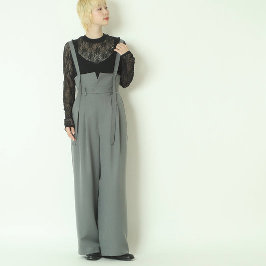 サスペンダーデザインハイウエストワイドサロペットパンツ 23810503