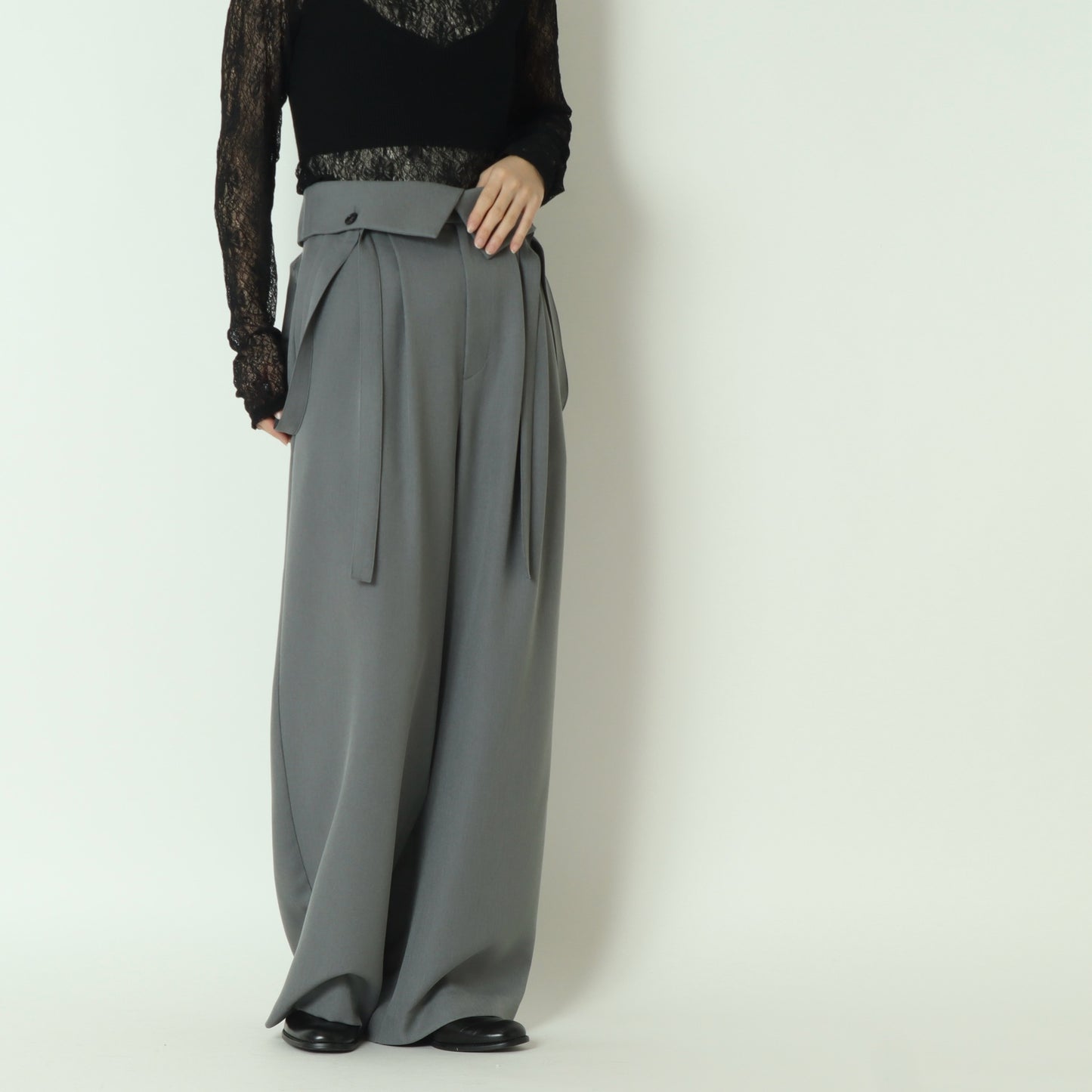 サスペンダーデザインハイウエストワイドサロペットパンツ 23810503