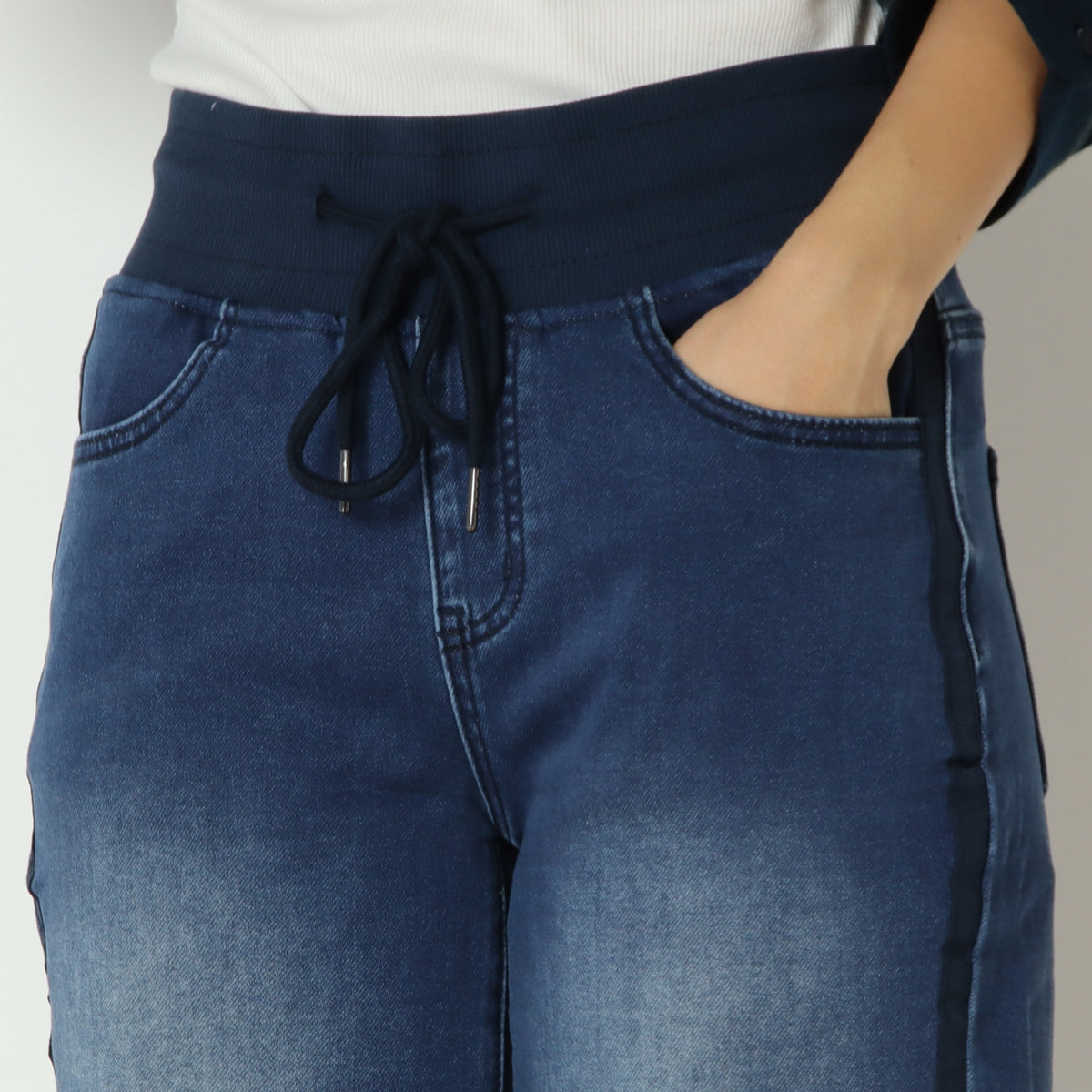 INDKNITサイドラインワイドパンツ ベーシックブルー　WK010