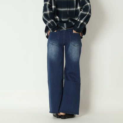 INDKNITサイドラインワイドパンツ ベーシックブルー　WK010