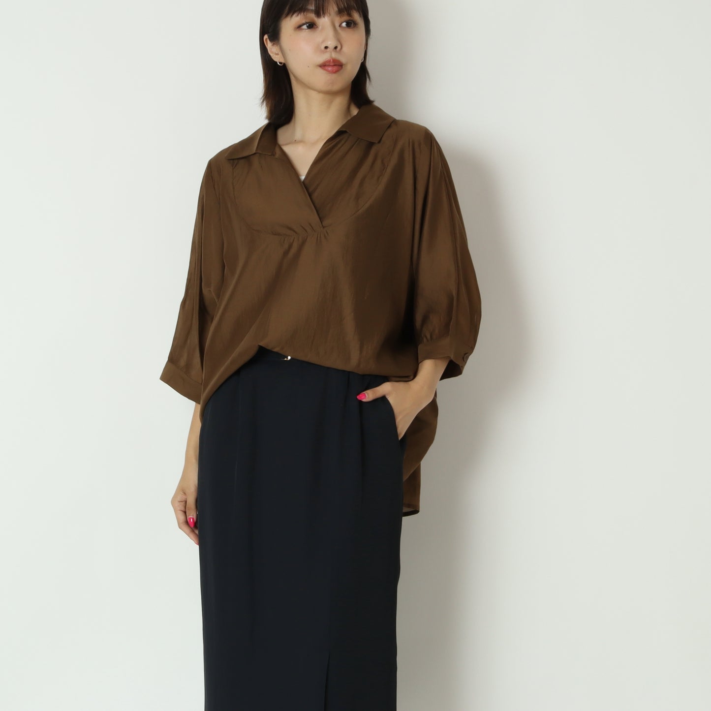 CB釦スキッパーシアーシャツ　813207