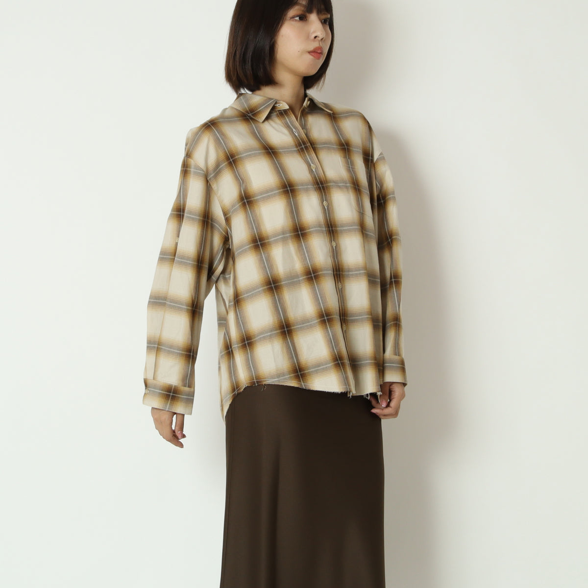フレイドヘムオンブレチェックシャツ　H426310