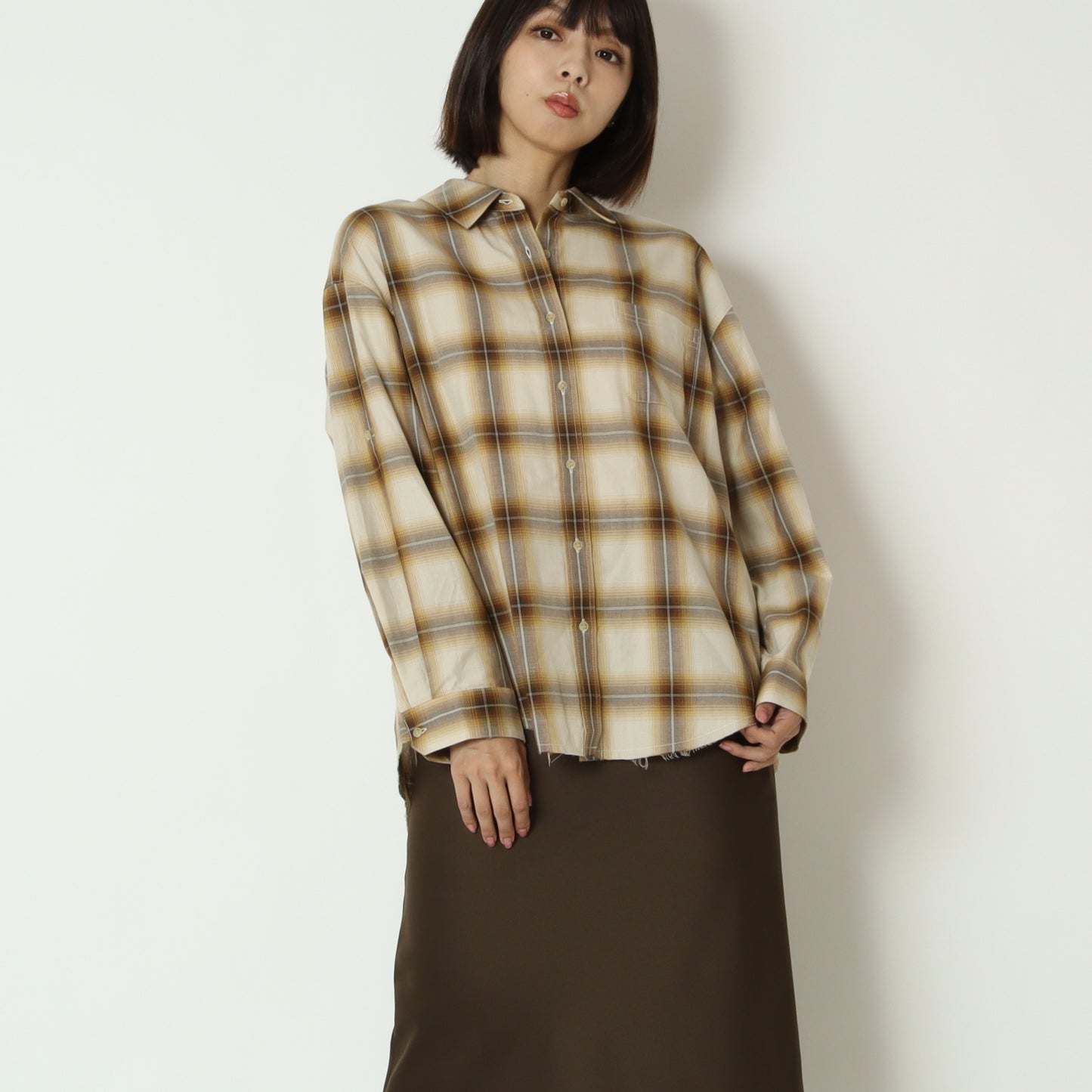 フレイドヘムオンブレチェックシャツ　H426310