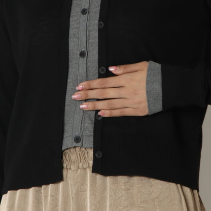 フェイクレイヤード配色ニットカーディガン　23910801