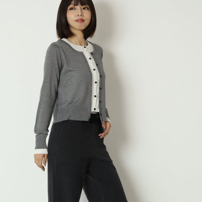 フェイクレイヤード配色ニットカーディガン　23910801